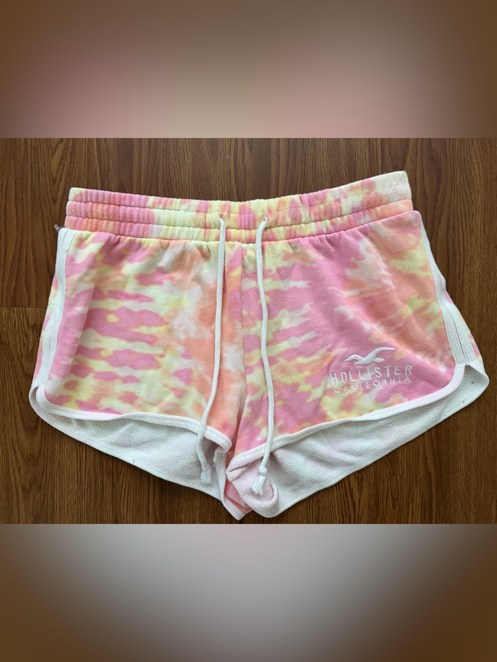 Hollister Pink, Yellow & Cream Tie-Dye Terry Lounge Shorts